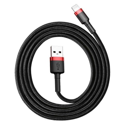 Cable USB a Lightning Baseus Cafule 0,5 m 2,4 A Negro y Rojo