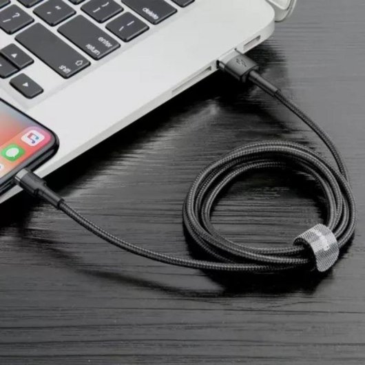 Cable USB A a Lightning Baseus Cafule 0,5 m 2,4 A Gris Negro