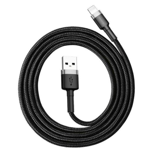Cable USB A a Lightning Baseus Cafule 0,5 m 2,4 A Gris Negro