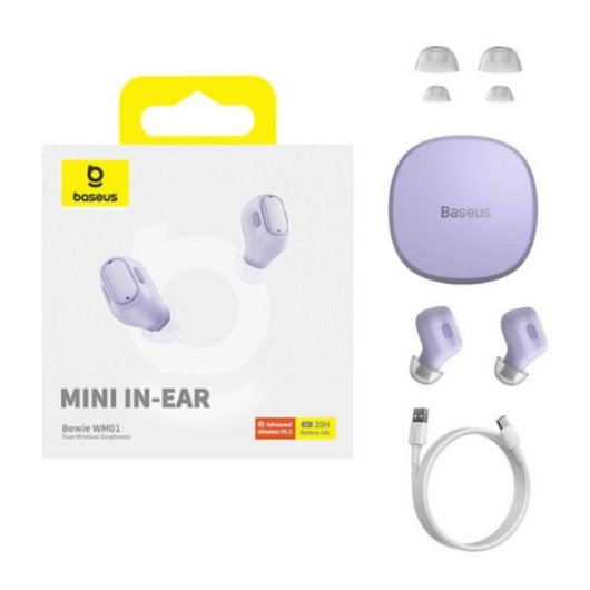 Auriculares Baseus Bowie WM01 sans fil Bluetooth 5.3 pour appels et musique violet