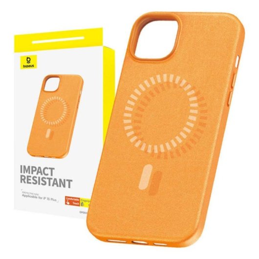 Funda para móvil Baseus Fauxther Cover PU cuero naranja magnética para iPhone 15 Plus