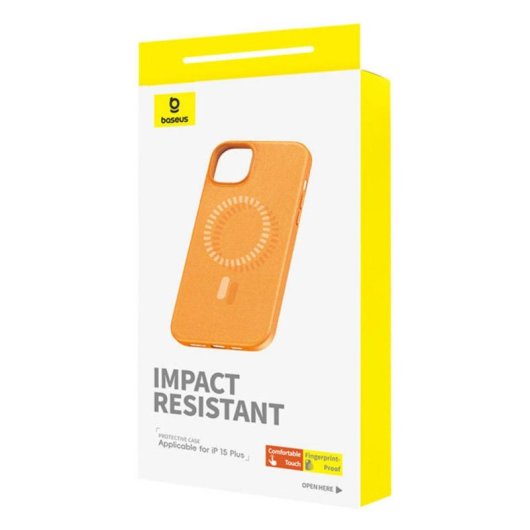 Funda para móvil Baseus Fauxther Cover PU cuero naranja magnética para iPhone 15 Plus