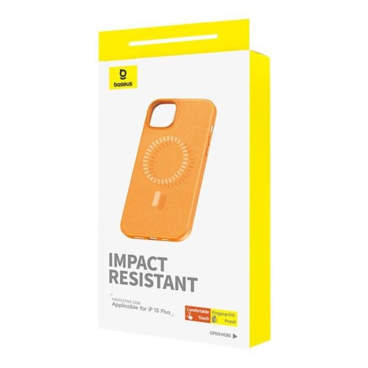 Funda para móvil Baseus Fauxther Cover PU cuero naranja magnética para iPhone 15 Plus