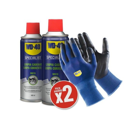 Limpiacadenas WD-40 Specialist Motorbike 400ml X2 + Guantes