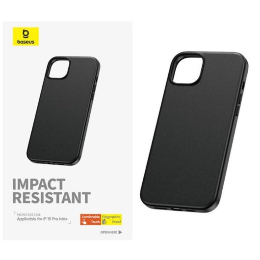 Funda Baseus Fauxther PU cuir noire fine et résistante pour iPhone 15 Pro Max