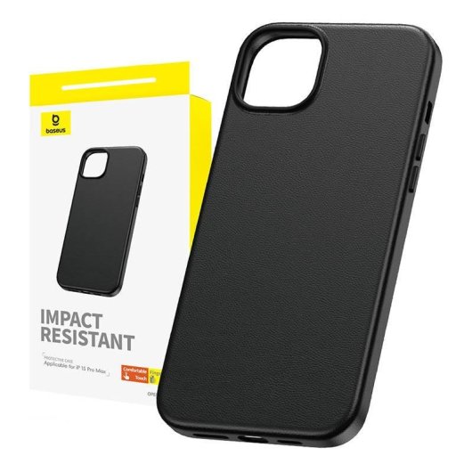 Funda Baseus Fauxther PU cuir noire fine et résistante pour iPhone 15 Pro Max