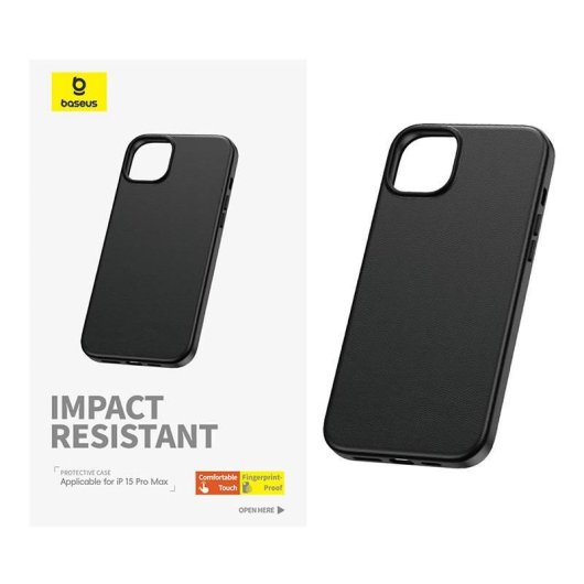 Funda Baseus Fauxther PU cuir noire fine et résistante pour iPhone 15 Pro Max