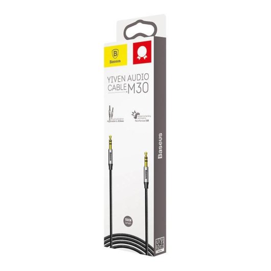 Cable de Audio Baseus Yiven M30 3,5mm Macho a Macho 1,5 m Negro Plata