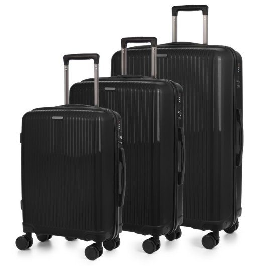 Dam Juego De 3 Maletas Trolley, En Material Ligero Pp Resistente A La Rotura. Cerradura Tsa Numérica, 4 Ruedas Dobles Giratorias 360°. 50x28x74,5 Cm. Color: Negro