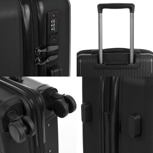 Dam Juego De 3 Maletas Trolley, En Material Ligero Pp Resistente A La Rotura. Cerradura Tsa Numérica, 4 Ruedas Dobles Giratorias 360°. 50x28x74,5 Cm. Color: Negro