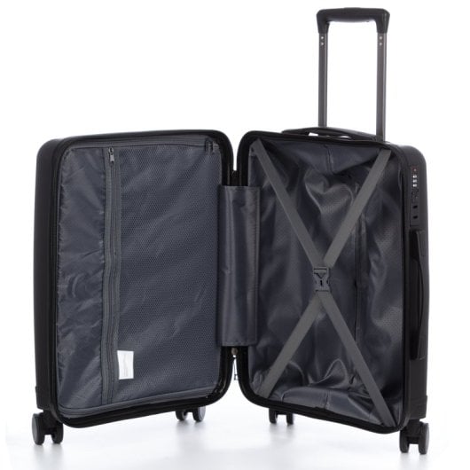 Dam Juego De 3 Maletas Trolley, En Material Ligero Pp Resistente A La Rotura. Cerradura Tsa Numérica, 4 Ruedas Dobles Giratorias 360°. 50x28x74,5 Cm. Color: Negro