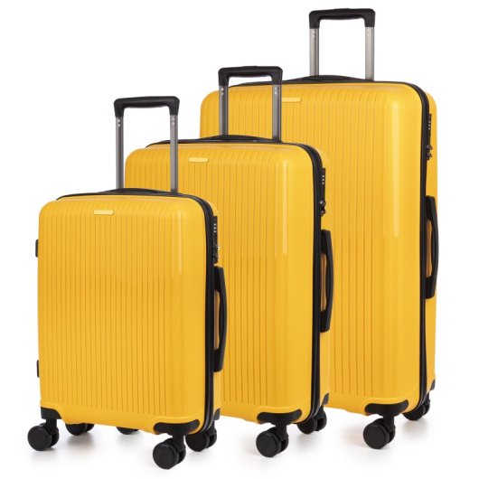 Dam Juego De 3 Maletas Trolley, En Material Ligero Pp Resistente A La Rotura. Cerradura Tsa Numérica, 4 Ruedas Dobles Giratorias 360°. 50x28x74,5 Cm. Color: Amarillo