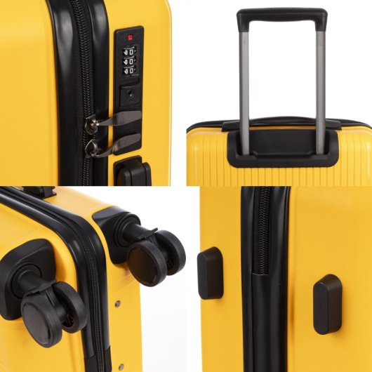 Dam Juego De 3 Maletas Trolley, En Material Ligero Pp Resistente A La Rotura. Cerradura Tsa Numérica, 4 Ruedas Dobles Giratorias 360°. 50x28x74,5 Cm. Color: Amarillo