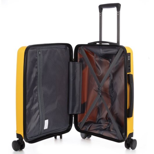Dam Juego De 3 Maletas Trolley, En Material Ligero Pp Resistente A La Rotura. Cerradura Tsa Numérica, 4 Ruedas Dobles Giratorias 360°. 50x28x74,5 Cm. Color: Amarillo