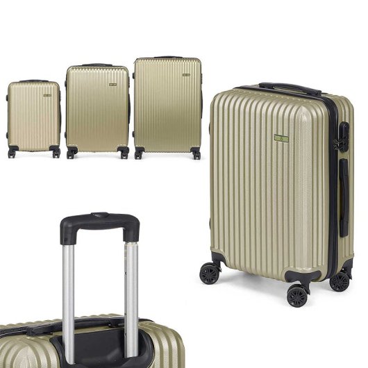 Dam Set De 3 Maletas Trolley De Abs, Ligeras Y Resistentes. Diseño Listón. 49x76x30 Cm. Color: Verde