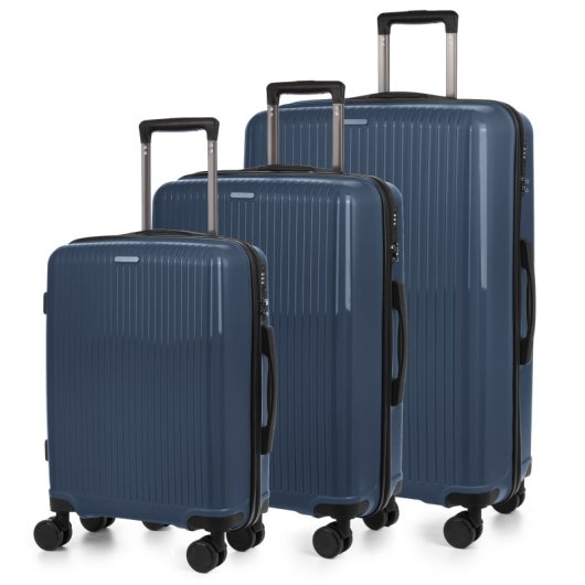 Dam Juego De 3 Maletas Trolley, En Material Ligero Pp Resistente A La Rotura. Cerradura Tsa Numérica, 4 Ruedas Dobles Giratorias 360°. 50x28x74,5 Cm. Color: Azul Marino
