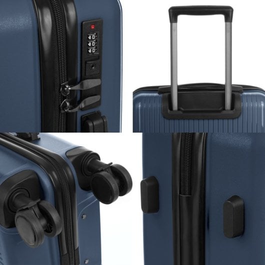 Dam Juego De 3 Maletas Trolley, En Material Ligero Pp Resistente A La Rotura. Cerradura Tsa Numérica, 4 Ruedas Dobles Giratorias 360°. 50x28x74,5 Cm. Color: Azul Marino