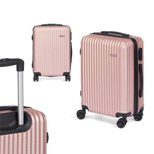 Kabinentrolley Dam ABS leicht robust Rillen-Design 23x38x57 cm rosa