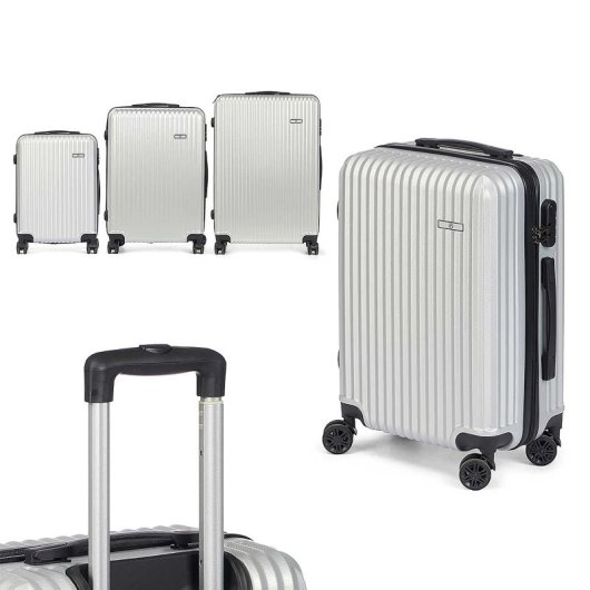 Dam Set De 3 Maletas Trolley De Abs, Ligeras Y Resistentes. Diseño Listón. 49x76x30 Cm. Color: Gris