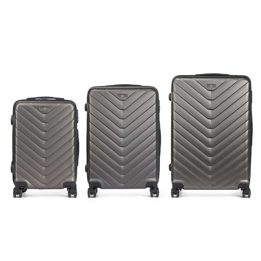 Koffer Dam Set 3 Trolley ABS Leicht Robust Schuppen-Design Dunkelgrau