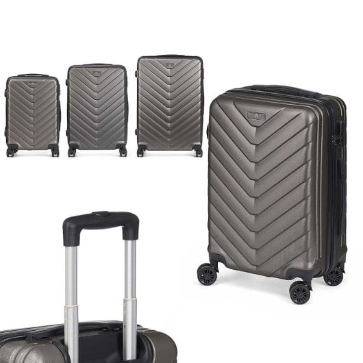 Koffer Dam Set 3 Trolley ABS Leicht Robust Schuppen-Design Dunkelgrau