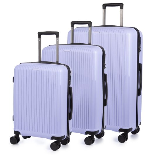 Dam Juego De 3 Maletas Trolley, En Material Ligero Pp Resistente A La Rotura. Cerradura Tsa Numérica, 4 Ruedas Dobles Giratorias 360°. 50x28x74,5 Cm. Color: Lila