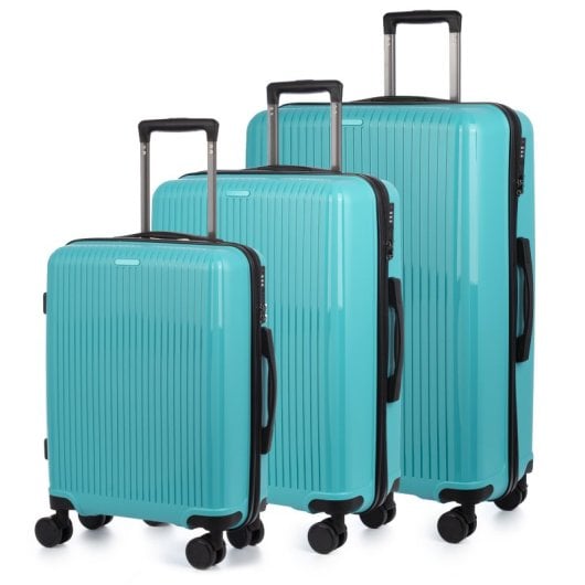 Dam Juego De 3 Maletas Trolley, En Material Ligero Pp Resistente A La Rotura. Cerradura Tsa Numérica, 4 Ruedas Dobles Giratorias 360°. 50x28x74,5 Cm. Color: Turquesa