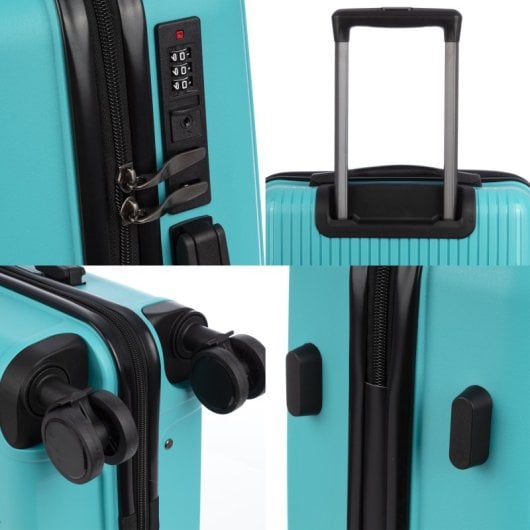 Dam Juego De 3 Maletas Trolley, En Material Ligero Pp Resistente A La Rotura. Cerradura Tsa Numérica, 4 Ruedas Dobles Giratorias 360°. 50x28x74,5 Cm. Color: Turquesa