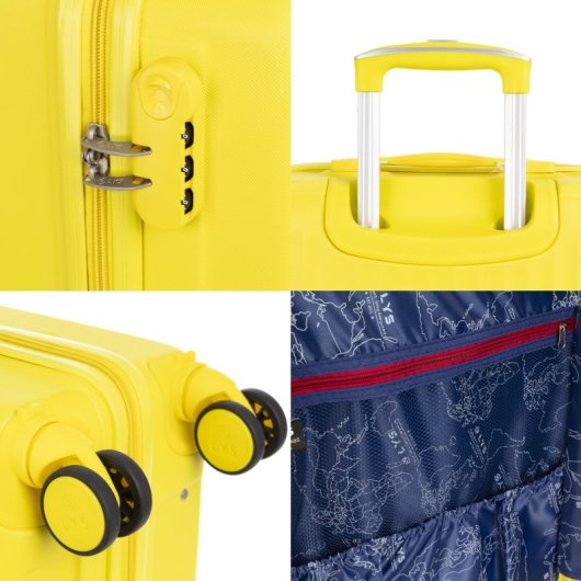 Valigia cabina Dam Trolley ABS leggero serratura numerica 4 ruote giallo