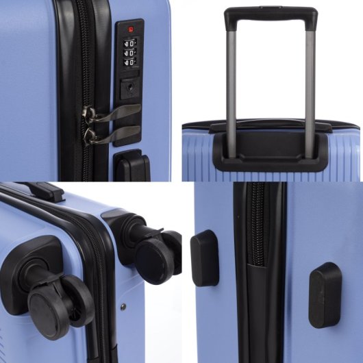 Dam Juego De 3 Maletas Trolley, En Material Ligero Pp Resistente A La Rotura. Cerradura Tsa Numérica, 4 Ruedas Dobles Giratorias 360°. 50x28x74,5 Cm. Color: Azul Claro