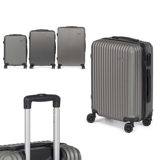 Dam Set De 3 Maletas Trolley De Abs, Ligeras Y Resistentes. Diseño Listón. 49x76x30 Cm. Color: Gris Oscuro