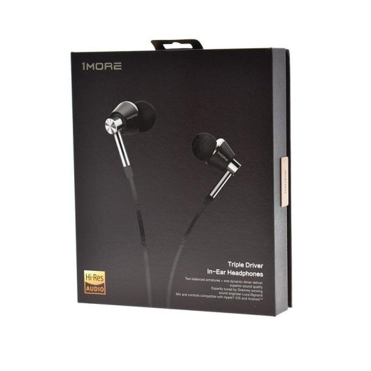 Auriculares 1MORE E1001 avec câble, Triple Driver, Micro MEMS, contrôle in-line, noir et argent
