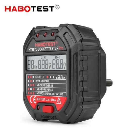 Probador de enchufes Habotest HT107D LCD CAT II 90-250V