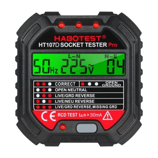 Probador de enchufes Habotest HT107D LCD CAT II 90-250V