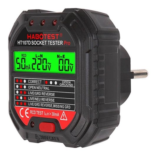 Probador de enchufes Habotest HT107D LCD CAT II 90-250V