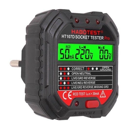 Probador de enchufes Habotest HT107D LCD CAT II 90-250V