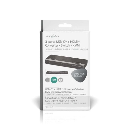 Conmutador KVM Nedis VCON6430AT USB-C HDMI 4K 60Hz 3 Puertos