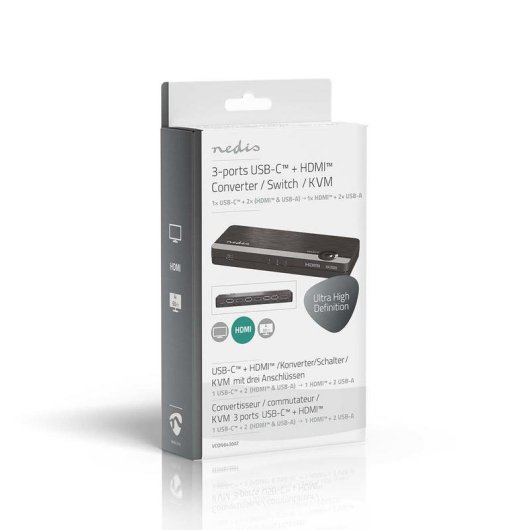 Conmutador KVM Nedis VCON6430AT USB-C HDMI 4K 60Hz 3 Puertos