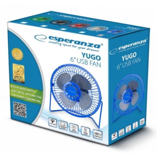 Ventoinha de Sobremesa Esperanza Yugo EA149B 2,5W 14cm USB Azul 1 Velocidade Inclinação Ajustável