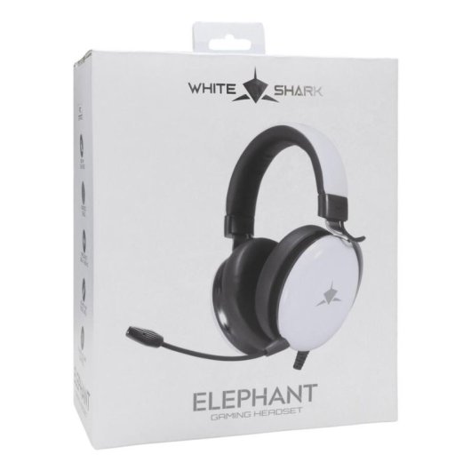 Auriculares White Shark ELEPHANT con cable, conexión 3,5 mm, gaming, micrófono y volumen rotatorio blanco y negro