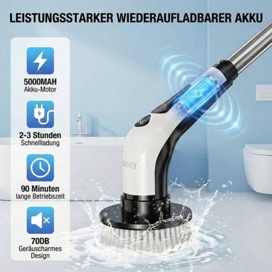 Prasky Spazzola di Pulizia Elettrica 9 Testine Batteria Ricaricabile Manico Estensibile