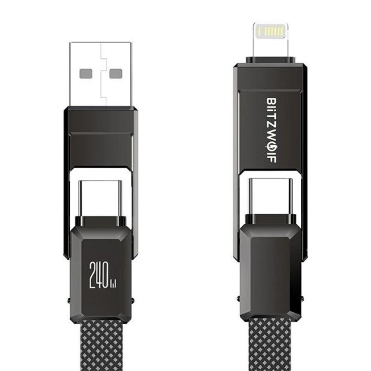 Cable BlitzWolf BW-HDC7 4 en 1 USB-C+Lightning 240W 1,2 m Negro
