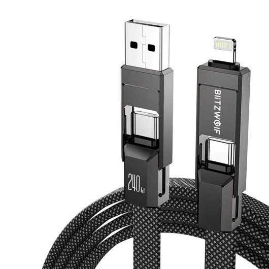 Cable BlitzWolf BW-HDC7 4 en 1 USB-C+Lightning 240W 1,2 m Negro