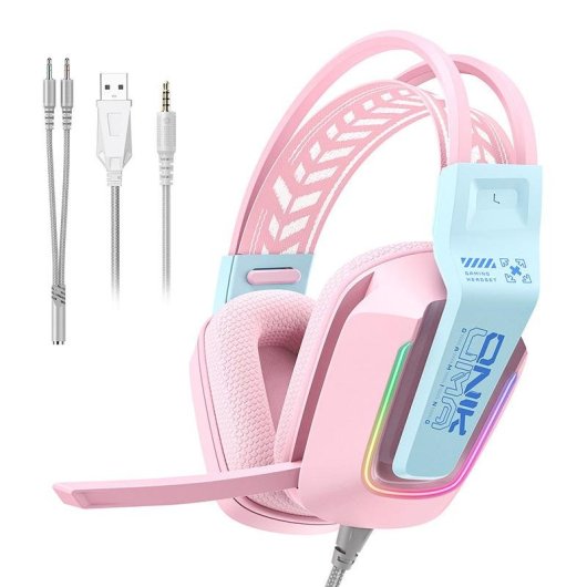 Cuffie ONIKUMA X13 cablate USB e jack 3,5 mm gaming microfono RGB rosa