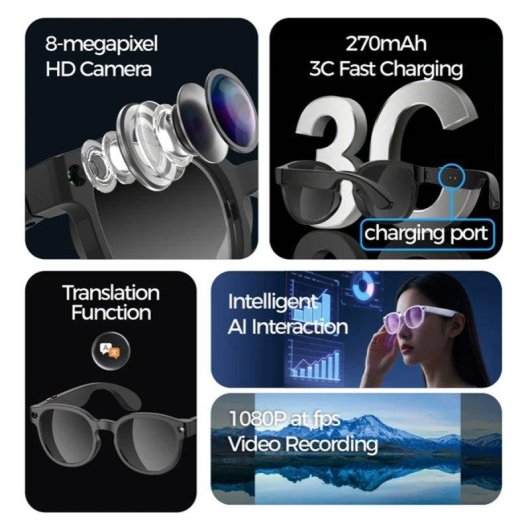 Klack AIMB-S1 Gafas Inteligentes Cámara Integrada IA Traductor Altavoces Negro Azul