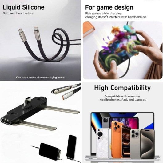 Cable USB-C a USB-C Klack 240W Carga Rápida PD 1.2m Soporte 360°