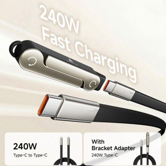 Cable USB-C a USB-C Klack 240W Carga Rápida PD 1.2m Soporte 360°