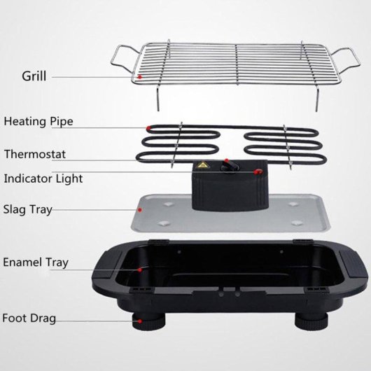 Barbacoa Eléctrica Klack 2000W Parrilla Acero Inoxidable 2 Alturas