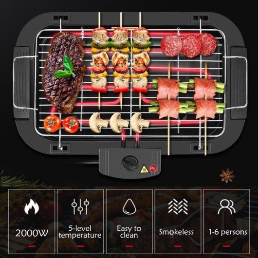 Barbacoa Eléctrica Klack 2000W Parrilla Acero Inoxidable 2 Alturas