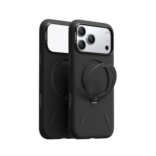 Funda für Smartphone Torras Ostand Spin Softune Schwarz Magnetischer Ständer für iPhone 17 Pro Max
